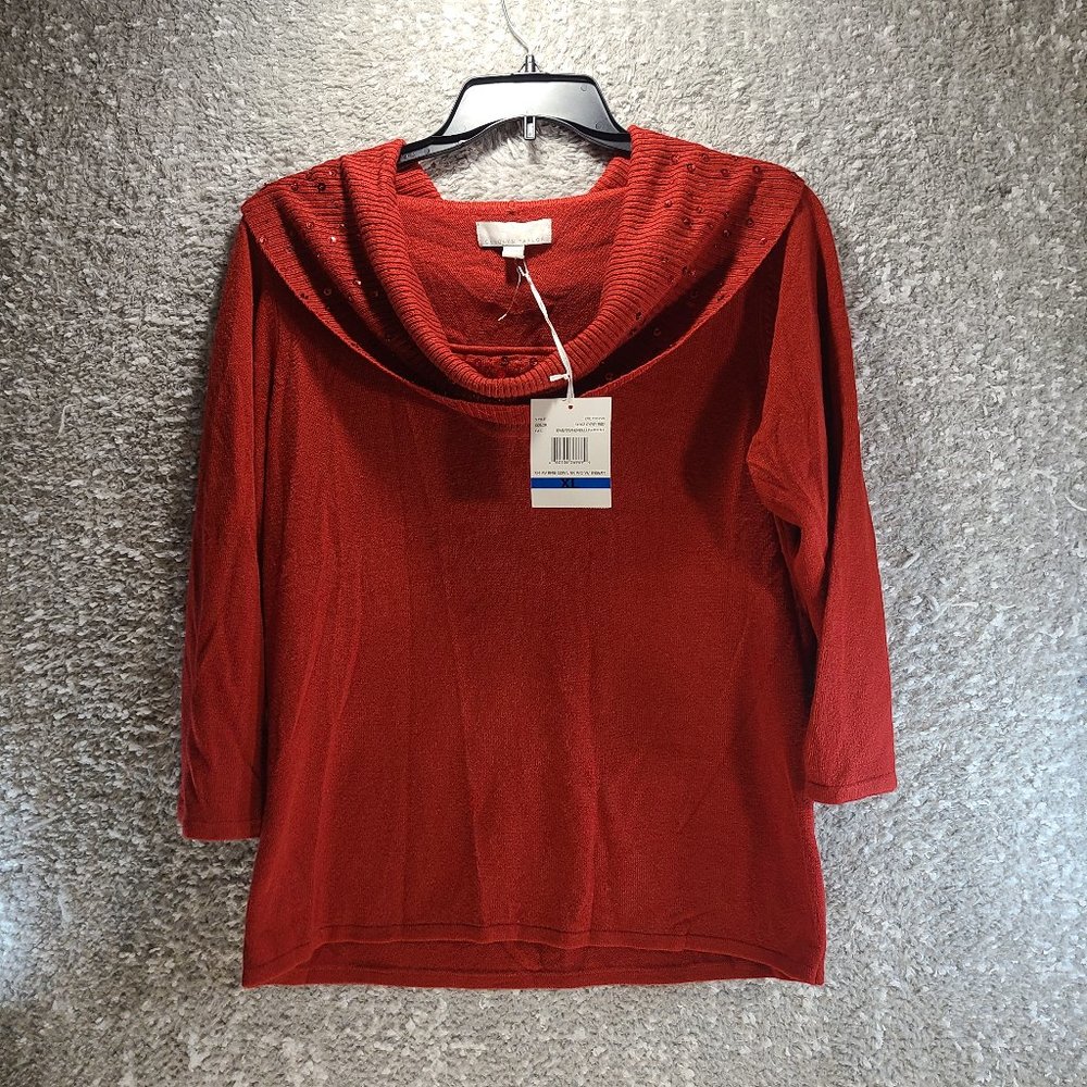 Carolyn Taylor Women 3/4 Sleeve Cowl Neck‎ Sweater Acrylic Red XL NWT